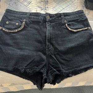 LF Carmar Black High Waisted Jean Shorts with Silver & Gold Skulls on Pocket, 28